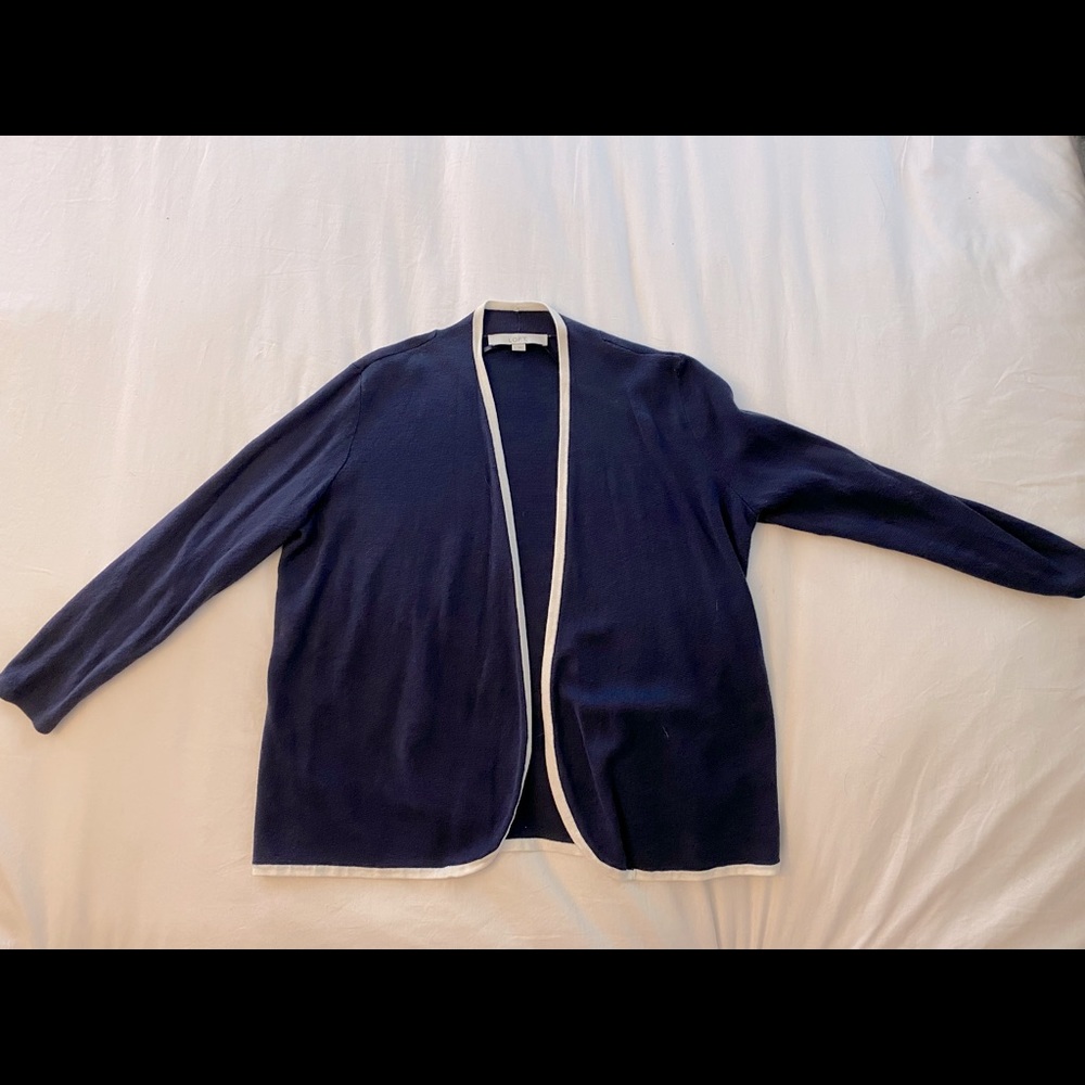 LOFT blue cardigan with white outlining